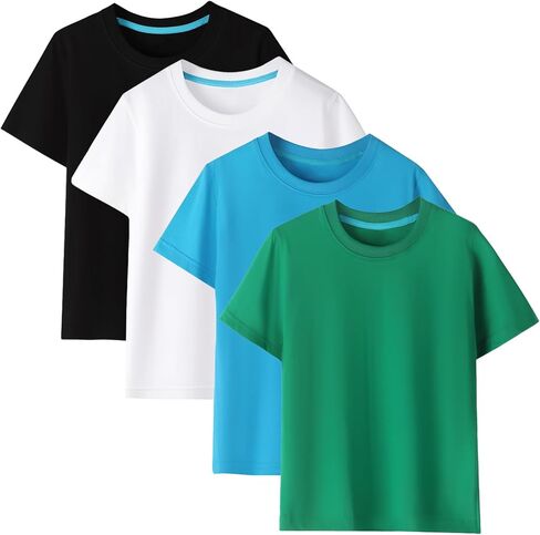 Gihuo Boys Girls Cotton T-Shirts Basic Crew Neck Short Sleeve Tees 4 Pack Multipack for Kids 5-12 Years​​ in Saudi Arabia