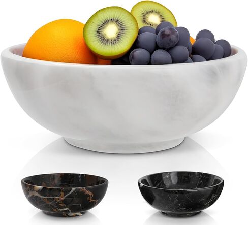 Gusto Nostro 8" Luxury White Marble Decorative Bowl for Coffee Table - Elegant Modern Fruit Bowl for Kitchen Counter - Heavy Stone Entryway Catch all for Keys, Jewelry, Potpourri Holder - Medium Size in Saudi Arabia
