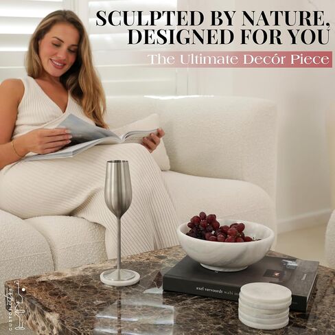 Gusto Nostro 8" Luxury White Marble Decorative Bowl for Coffee Table - Elegant Modern Fruit Bowl for Kitchen Counter - Heavy Stone Entryway Catch all for Keys, Jewelry, Potpourri Holder - Medium Size in Saudi Arabia