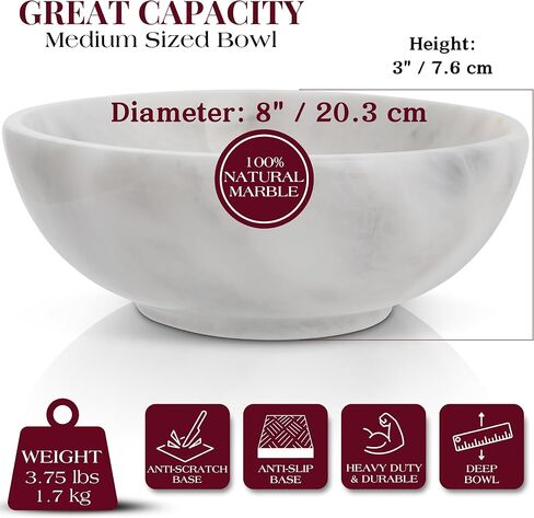 Gusto Nostro 8" Luxury White Marble Decorative Bowl for Coffee Table - Elegant Modern Fruit Bowl for Kitchen Counter - Heavy Stone Entryway Catch all for Keys, Jewelry, Potpourri Holder - Medium Size in Saudi Arabia