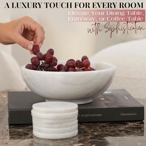 Gusto Nostro 8" Luxury White Marble Decorative Bowl for Coffee Table - Elegant Modern Fruit Bowl for Kitchen Counter - Heavy Stone Entryway Catch all for Keys, Jewelry, Potpourri Holder - Medium Size in Saudi Arabia