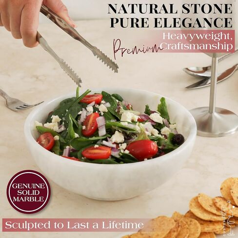 Gusto Nostro 8" Luxury White Marble Decorative Bowl for Coffee Table - Elegant Modern Fruit Bowl for Kitchen Counter - Heavy Stone Entryway Catch all for Keys, Jewelry, Potpourri Holder - Medium Size in Saudi Arabia