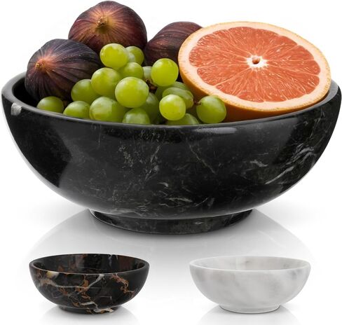 Gusto Nostro 8" Luxury White Marble Decorative Bowl for Coffee Table - Elegant Modern Fruit Bowl for Kitchen Counter - Heavy Stone Entryway Catch all for Keys, Jewelry, Potpourri Holder - Medium Size in Saudi Arabia