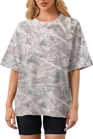 Camo Shirt for Women Maple Leaf Print Short Sleeve Crewneck T-Shirts Summer Oversized Tee Shirts Streetwear in Kuwait