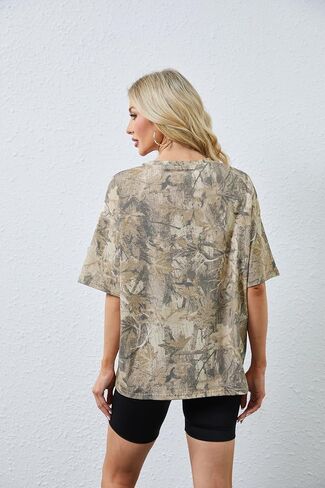 Camo Shirt for Women Maple Leaf Print Short Sleeve Crewneck T-Shirts Summer Oversized Tee Shirts Streetwear in Kuwait