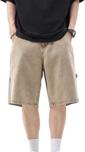 Vintage Baggy Mens Jean Shorts Casual Washed Distressed Denim Jorts with Multiple Pockets in Saudi Arabia