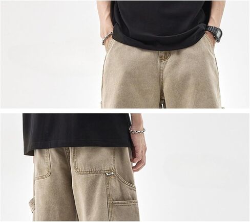Vintage Baggy Mens Jean Shorts Casual Washed Distressed Denim Jorts with Multiple Pockets in Saudi Arabia