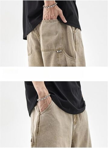 Vintage Baggy Mens Jean Shorts Casual Washed Distressed Denim Jorts with Multiple Pockets in Saudi Arabia