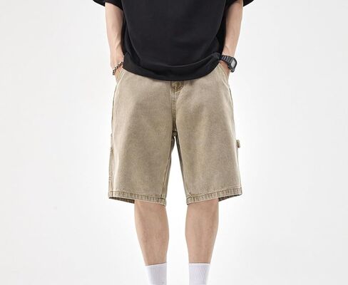 Vintage Baggy Mens Jean Shorts Casual Washed Distressed Denim Jorts with Multiple Pockets in Saudi Arabia