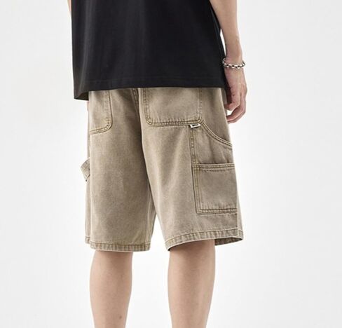 Vintage Baggy Mens Jean Shorts Casual Washed Distressed Denim Jorts with Multiple Pockets in Saudi Arabia