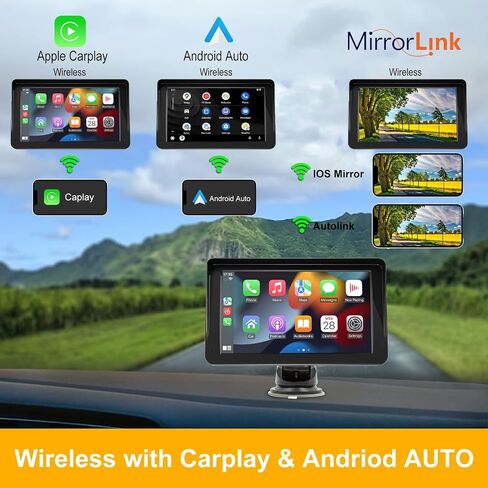 شاشة HD Carplay مقاس 7 بوصات للسيارة، شاشة Carplay لاسلكية/Android تعمل باللمس التلقائي، راديو سيارة Carplay محمول مع بلوتوث/وصلة مرآة/FM/AUX، ملاحة GPS، كاميرا احتياطية 1080 بكسل، التحكم الصوتي لجميع السيارات in Saudi Arabia