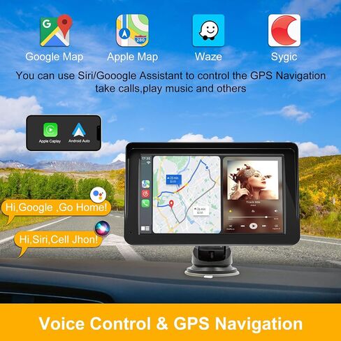 شاشة HD Carplay مقاس 7 بوصات للسيارة، شاشة Carplay لاسلكية/Android تعمل باللمس التلقائي، راديو سيارة Carplay محمول مع بلوتوث/وصلة مرآة/FM/AUX، ملاحة GPS، كاميرا احتياطية 1080 بكسل، التحكم الصوتي لجميع السيارات in Saudi Arabia