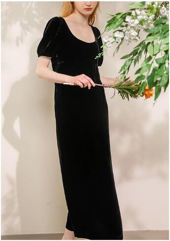 Silk Velvet Lady's Spring Temperament French Purple Deep U Collar Noble Light Extravagant Elegant Dress Acomfortable in Kuwait