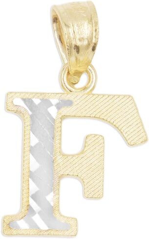 10k Real Solid Gold Two Tone Initial Pendant with Diamond Cut Finish, Available in Different Letters Personalized Letter Jewelry Gifts for Her (F) in Saudi Arabia