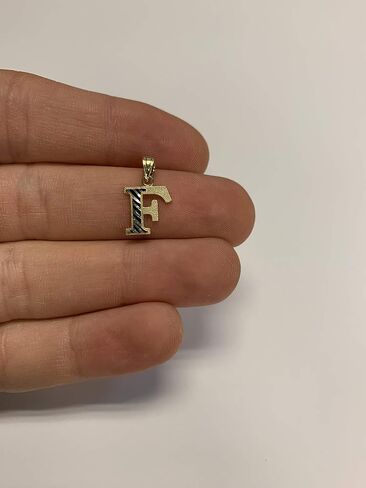 10k Real Solid Gold Two Tone Initial Pendant with Diamond Cut Finish, Available in Different Letters Personalized Letter Jewelry Gifts for Her (F) in Saudi Arabia