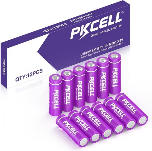 PKCELL 12-Pack ER14505 Battery 2400mAh 3.6V AA Lithium Battery Li-SOCL₂ Non-Rechargeable Battery for Temperature Sensor Home Alarm in Kuwait