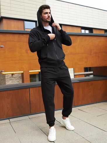 مسارات الرجال غير رسمية من قطعتين من قطعتين للرجال الكامل zip up hoodies و sweatpant مجموعة الركض مجموعات in Kuwait