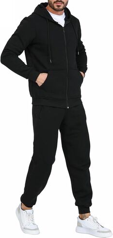 مسارات الرجال غير رسمية من قطعتين من قطعتين للرجال الكامل zip up hoodies و sweatpant مجموعة الركض مجموعات in Kuwait