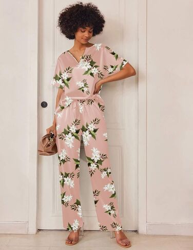 Ekouaer Satin Pajama Set Womens Silk Short Sleeve V Neck Shirt with Long Pant Soft Loungewear Pjs Set Ice Green in Saudi Arabia