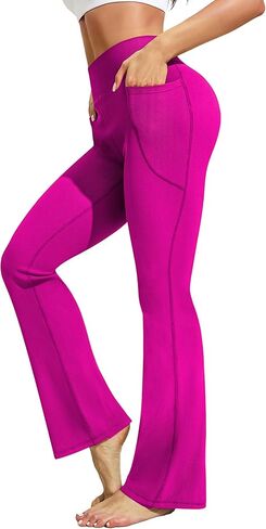 PINSPARK Flared Leggings for Women with Pockets Elastic High Waist Full Length Bootcut 29" Gym Flare Pants Kelly Green S in Saudi Arabia