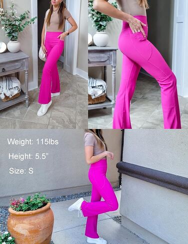 PINSPARK Flared Leggings for Women with Pockets Elastic High Waist Full Length Bootcut 29" Gym Flare Pants Kelly Green S in Saudi Arabia