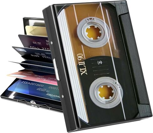 Metal Wallet for Women Men Girls, RFID Blocking Slim Aluminum Credit Card Holder, Mini Travel Wallet with Hard Shell, Lightweight ID & Business Card Case,Audio Cassette Tape in Saudi Arabia