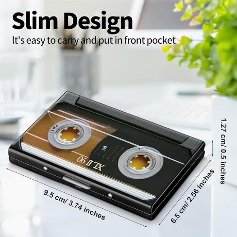 Metal Wallet for Women Men Girls, RFID Blocking Slim Aluminum Credit Card Holder, Mini Travel Wallet with Hard Shell, Lightweight ID & Business Card Case,Audio Cassette Tape in Saudi Arabia
