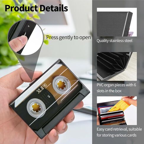 Metal Wallet for Women Men Girls, RFID Blocking Slim Aluminum Credit Card Holder, Mini Travel Wallet with Hard Shell, Lightweight ID & Business Card Case,Audio Cassette Tape in Saudi Arabia