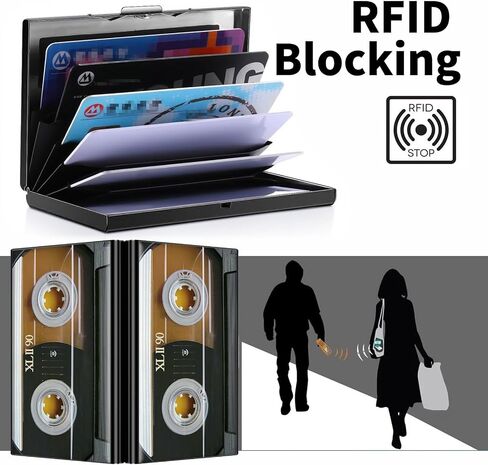 Metal Wallet for Women Men Girls, RFID Blocking Slim Aluminum Credit Card Holder, Mini Travel Wallet with Hard Shell, Lightweight ID & Business Card Case,Audio Cassette Tape in Saudi Arabia