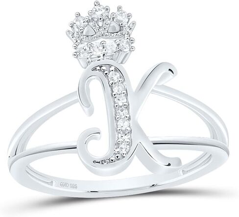 .925 Sterling Silver Villine Diamond Script inior K Tiara/Crown Ring 1/12 CT in Saudi Arabia