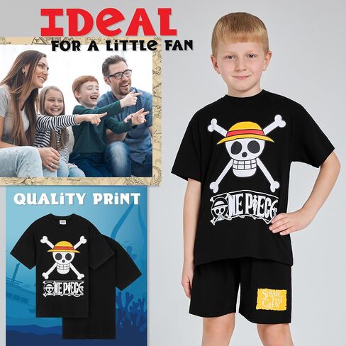One Piece Pajama Set 2-Piece T shirt and Shorts Set Boys Summer PJ Set Loungewear Kids Clothing Matching Anime Gifts in Saudi Arabia