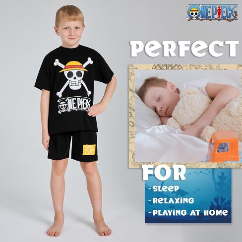 One Piece Pajama Set 2-Piece T shirt and Shorts Set Boys Summer PJ Set Loungewear Kids Clothing Matching Anime Gifts in Saudi Arabia