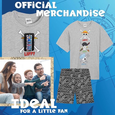One Piece Pajama Set 2-Piece T shirt and Shorts Set Boys Summer PJ Set Loungewear Kids Clothing Matching Anime Gifts in Saudi Arabia