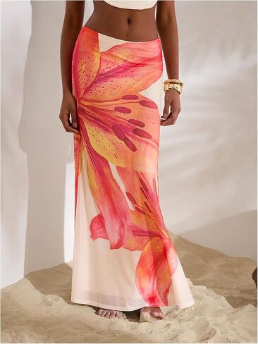 MakeMeChic Women's Summer Beach Maxi Skirt Y2k Floral Boho Flowy Long Skirt in Saudi Arabia