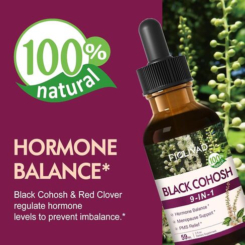 Black Cohosh Root for Women Menopause Support Drops for Hot Flashes & Night Sweats, 9-in- 1 Herbal Extract Supplement Tincture, Blend with Red Clover Shatavari Support PMS Relief. 2oz in Saudi Arabia