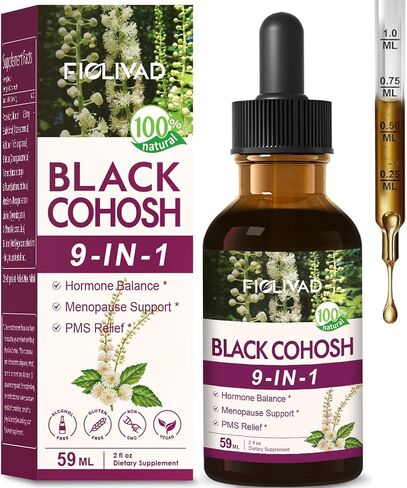 Black Cohosh Root for Women Menopause Support Drops for Hot Flashes & Night Sweats, 9-in- 1 Herbal Extract Supplement Tincture, Blend with Red Clover Shatavari Support PMS Relief. 2oz in Saudi Arabia