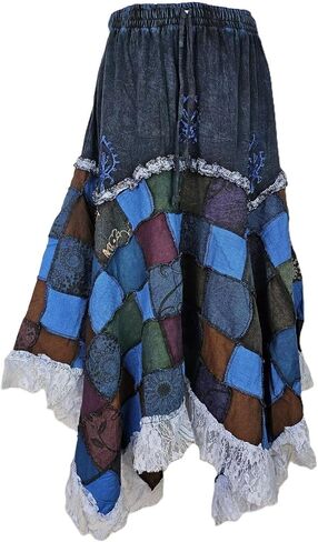 Karma Handicrafts Handmade Bohemian Hippy Patchwork Skirt Festival Cotton Elastic Lace Dress S31 in Saudi Arabia