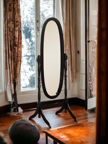 Liveasy Furniture Full Length Mirror with Stand, Vintage Wood Cheval Mirror, Adjustable Freestanding Floor Mirror (Grey) in Kuwait