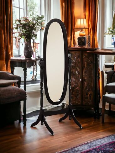 Liveasy Furniture Full Length Mirror with Stand, Vintage Wood Cheval Mirror, Adjustable Freestanding Floor Mirror (Grey) in Kuwait