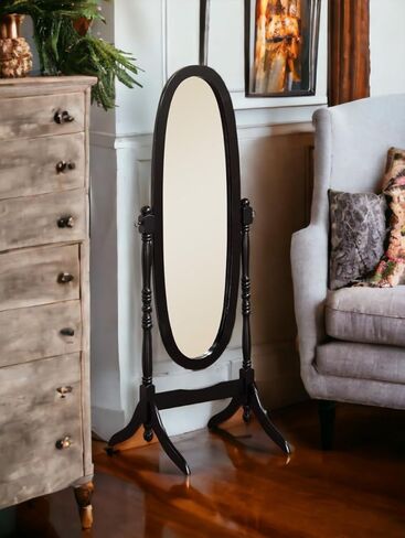 Liveasy Furniture Full Length Mirror with Stand, Vintage Wood Cheval Mirror, Adjustable Freestanding Floor Mirror (Grey) in Kuwait
