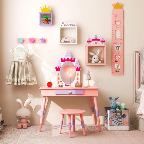Costzon Kids Full Length Mirror, Princess Floor Free Standing Mirror w/Storage Shelf, 360 Degree Rotatable Oval Dressing Mirror w/Cute Crown Pattern for Little Girls Bedroom, Playroom, Pink in Saudi Arabia