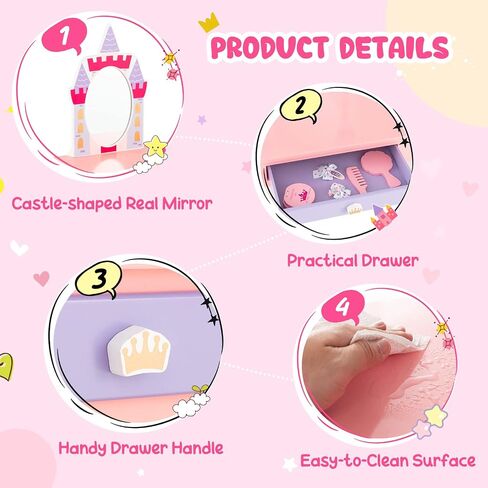 Costzon Kids Full Length Mirror, Princess Floor Free Standing Mirror w/Storage Shelf, 360 Degree Rotatable Oval Dressing Mirror w/Cute Crown Pattern for Little Girls Bedroom, Playroom, Pink in Saudi Arabia