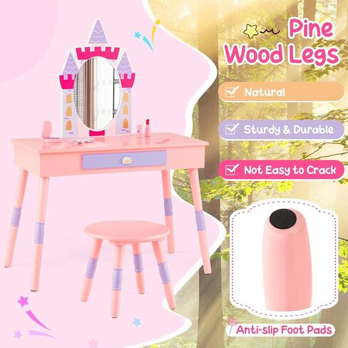 Costzon Kids Full Length Mirror, Princess Floor Free Standing Mirror w/Storage Shelf, 360 Degree Rotatable Oval Dressing Mirror w/Cute Crown Pattern for Little Girls Bedroom, Playroom, Pink in Saudi Arabia
