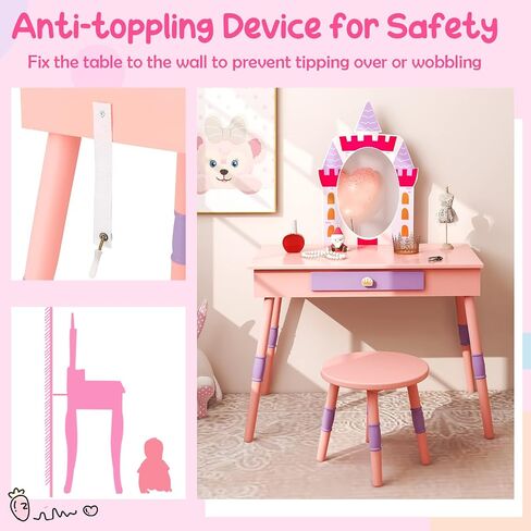 Costzon Kids Full Length Mirror, Princess Floor Free Standing Mirror w/Storage Shelf, 360 Degree Rotatable Oval Dressing Mirror w/Cute Crown Pattern for Little Girls Bedroom, Playroom, Pink in Saudi Arabia
