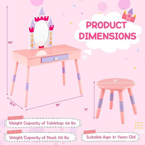 Costzon Kids Full Length Mirror, Princess Floor Free Standing Mirror w/Storage Shelf, 360 Degree Rotatable Oval Dressing Mirror w/Cute Crown Pattern for Little Girls Bedroom, Playroom, Pink in Saudi Arabia