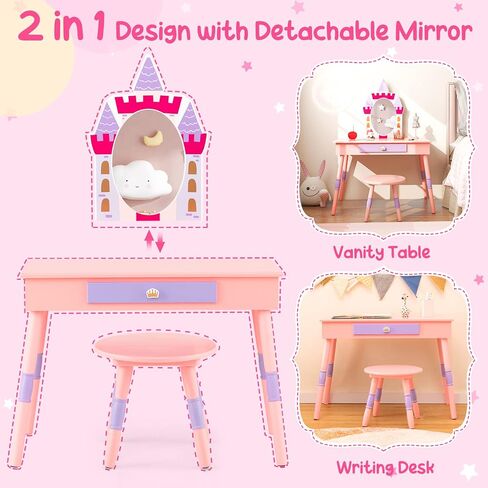 Costzon Kids Full Length Mirror, Princess Floor Free Standing Mirror w/Storage Shelf, 360 Degree Rotatable Oval Dressing Mirror w/Cute Crown Pattern for Little Girls Bedroom, Playroom, Pink in Saudi Arabia