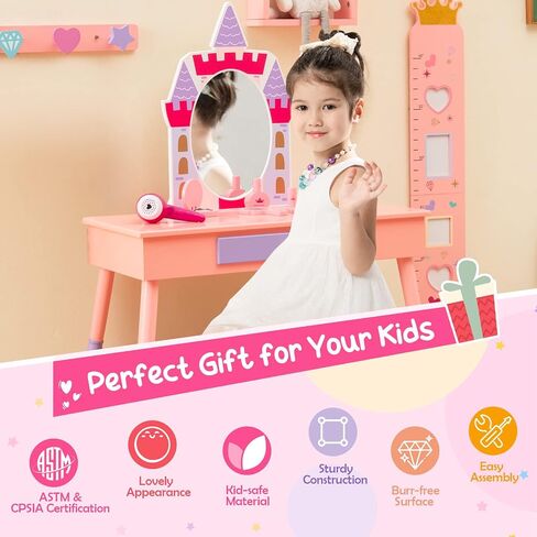 Costzon Kids Full Length Mirror, Princess Floor Free Standing Mirror w/Storage Shelf, 360 Degree Rotatable Oval Dressing Mirror w/Cute Crown Pattern for Little Girls Bedroom, Playroom, Pink in Saudi Arabia