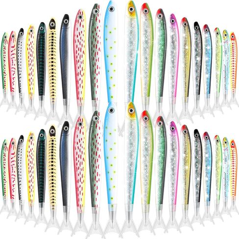 Meanplan 20 Pack Fish Pen Gifts Fishing Party Favors Decorations Cute Creative Glitter Ballpoint Pens for Kids Adults School Office Student Birthday Themed Party Decor(Cute Style) in Kuwait