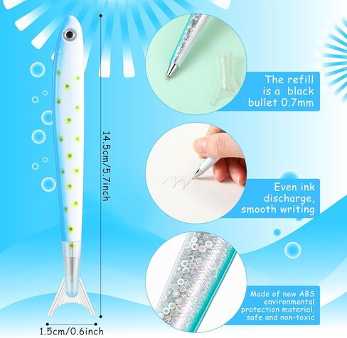 Meanplan 20 Pack Fish Pen Gifts Fishing Party Favors Decorations Cute Creative Glitter Ballpoint Pens for Kids Adults School Office Student Birthday Themed Party Decor(Cute Style) in Kuwait