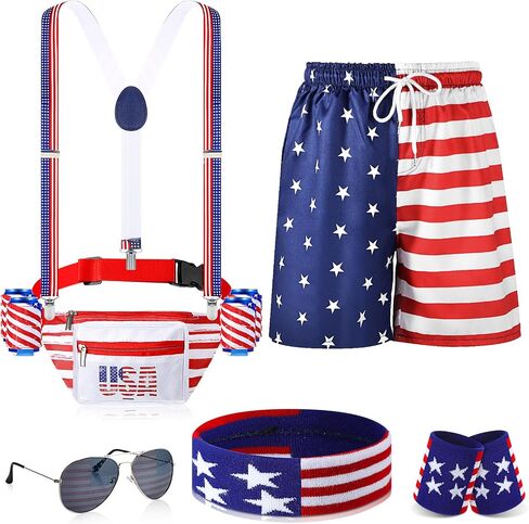 MePase 4th of July Fanny Packs Outfits Fanny Pack Beverage Beverage Beight Belder Set Excluer Pintriotic accessories for Men (L) in Kuwait